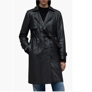 NWT $829 AllSaints Black Okena Leather Trench Coat  in sizes 10 and 12!